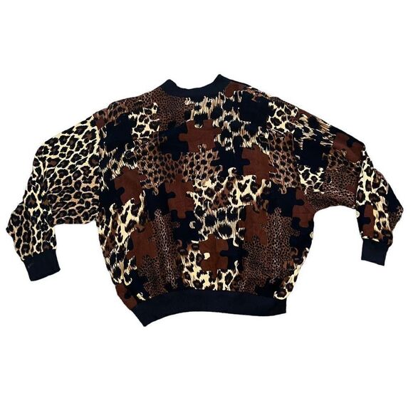 VINTAGE PETER POPOVITCH Cheetah Print Zip Up Jacket W/ Shoulder Pads Size Medium - Picture 2 of 4